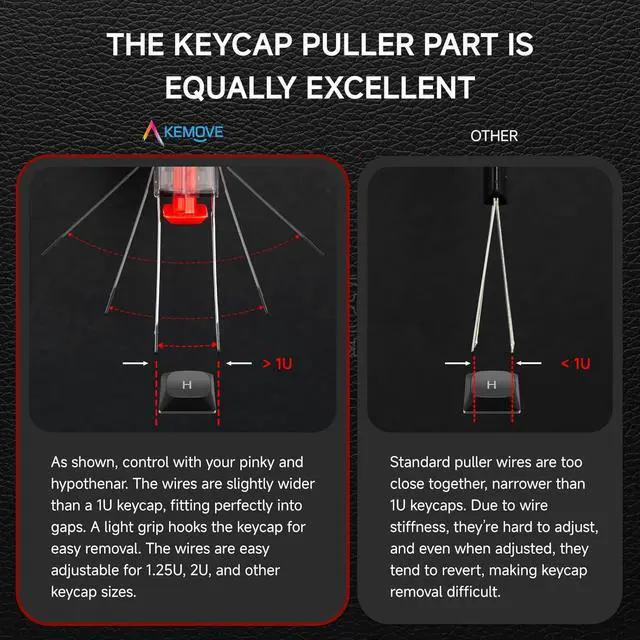 Alt view image 4 of 6 - P10 2-in-1 Switch Puller Keycap Puller for Mechanical Keyboard, 304 Stainless Steel Key Switch Keycap Puller, Easily Remove and Replace Gaming Keyboard Switches and keycaps - Black Translucent