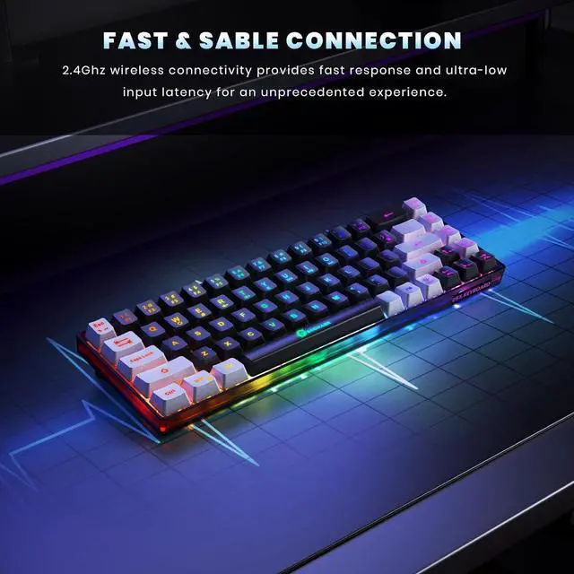 Alt view image 6 of 6 - 65% Wireless Gaming Keyboard, Rechargeable Backlit Gaming Keyboard, 68 Keys Ultra-Compact Anti-ghosting No-Conflict Wireless Keyboard for PC Laptop Windows Gamer(Black-Grey)