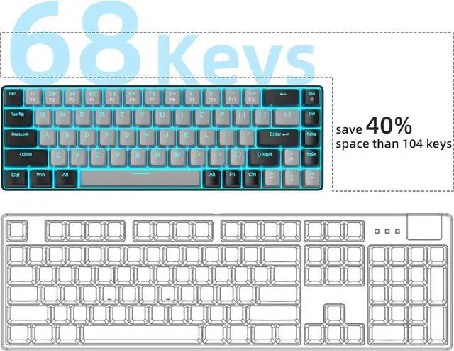 Alt view image 3 of 7 - MageGee Portable 60% Mechanical Gaming Keyboard, MK-Box LED Backlit Compact 68 Keys Mini Wired Office Keyboard with Blue Switch for Windows Laptop PC Mac - Grey/Black