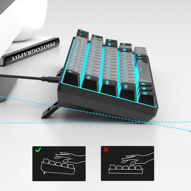 Alt view image 4 of 7 - MageGee Portable 60% Mechanical Gaming Keyboard, MK-Box LED Backlit Compact 68 Keys Mini Wired Office Keyboard with Blue Switch for Windows Laptop PC Mac - Grey/Black