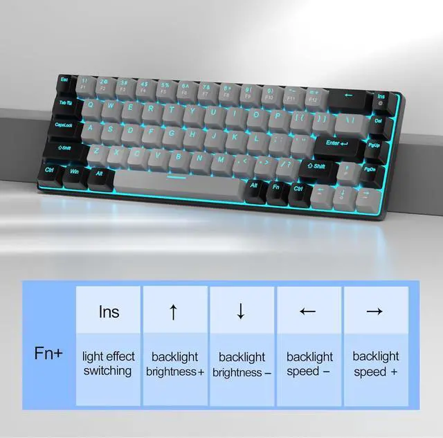 Alt view image 5 of 7 - MageGee Portable 60% Mechanical Gaming Keyboard, MK-Box LED Backlit Compact 68 Keys Mini Wired Office Keyboard with Blue Switch for Windows Laptop PC Mac - Grey/Black
