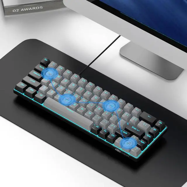 Alt view image 6 of 7 - MageGee Portable 60% Mechanical Gaming Keyboard, MK-Box LED Backlit Compact 68 Keys Mini Wired Office Keyboard with Blue Switch for Windows Laptop PC Mac - Grey/Black