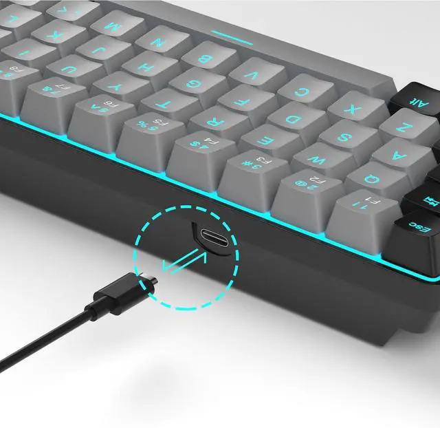 Alt view image 7 of 7 - MageGee Portable 60% Mechanical Gaming Keyboard, MK-Box LED Backlit Compact 68 Keys Mini Wired Office Keyboard with Blue Switch for Windows Laptop PC Mac - Grey/Black