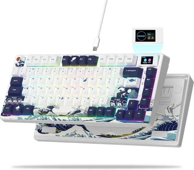 Main image of S-K80 75% Keyboard with Color Multimedia Display Mechanical Gaming Keyboard, Wired Hot Swappable Gasket Mount RGB Custom Key Board, Pre-lubed Stabilizer for Mac/Win, White Kanagawa