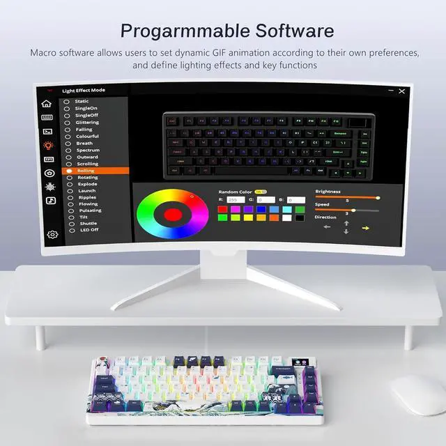 Alt view image 5 of 6 - S-K80 75% Keyboard with Color Multimedia Display Mechanical Gaming Keyboard, Wired Hot Swappable Gasket Mount RGB Custom Key Board, Pre-lubed Stabilizer for Mac/Win, White Kanagawa