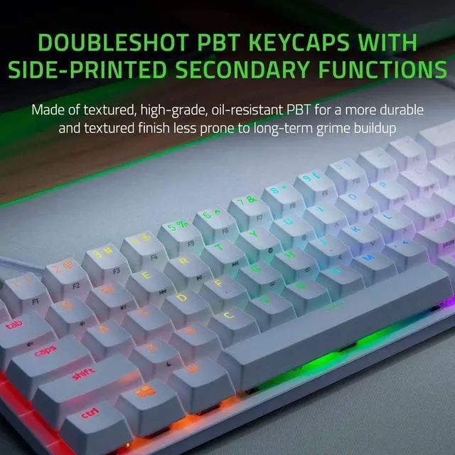 Alt view image 3 of 5 - Mini 60% Gaming Keyboard: Fast Keyboard Switches - Clicky Optical Switches - Chroma RGB Lighting - PBT Keycaps - Onboard Memory - Snap Tap - White