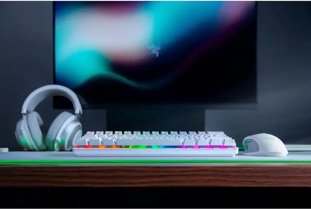 Alt view image 2 of 5 - Mini 60% Gaming Keyboard: Fast Keyboard Switches - Clicky Optical Switches - Chroma RGB Lighting - PBT Keycaps - Onboard Memory - Snap Tap - White