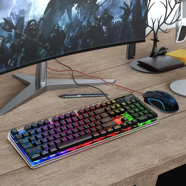 Alt view image 7 of 7 - Gaming Keyboard and Mouse Combo, K1 RGB LED Backlit Keyboard with 104 Key Computer PC Gaming Keyboard for PC/Laptop (Black)