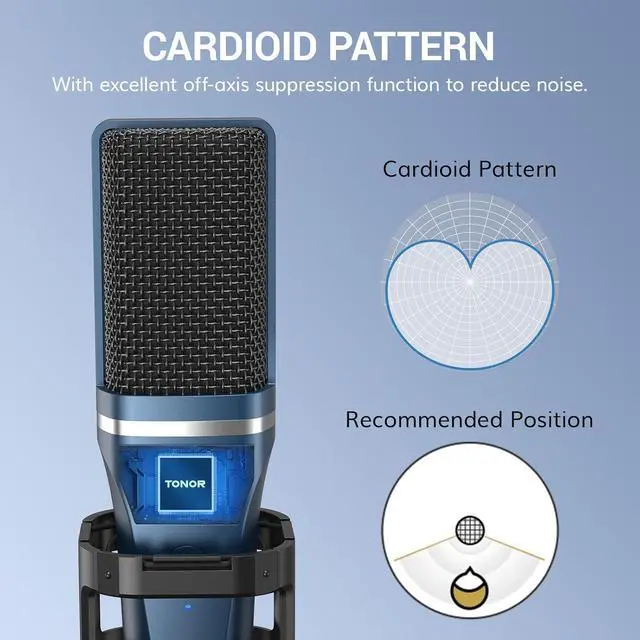 Alt view image 2 of 7 - TONOR TC-777 Podcast Microphone, USB Computer Microphone, Cardioid Condenser PC Mic with Tripod Stand and Pop Filter for Podcasting, Streaming, Vocal Recording, Compatible with PC & Laptop, PS4/5