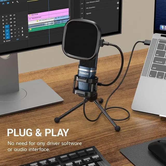 Alt view image 4 of 7 - TONOR TC-777 Podcast Microphone, USB Computer Microphone, Cardioid Condenser PC Mic with Tripod Stand and Pop Filter for Podcasting, Streaming, Vocal Recording, Compatible with PC & Laptop, PS4/5