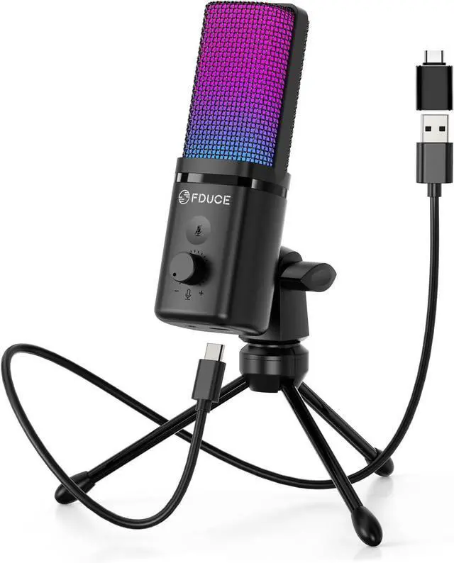 Main image of FDUCE Gaming USB Microphone for PC,RGB Condenser Computer Mic with Tripod Stand,Quick Mute,Gain Control,Cardioid Mic for Streaming, Podcast, Twitch, YouTube, PC, Computer, PS5, (M160)
