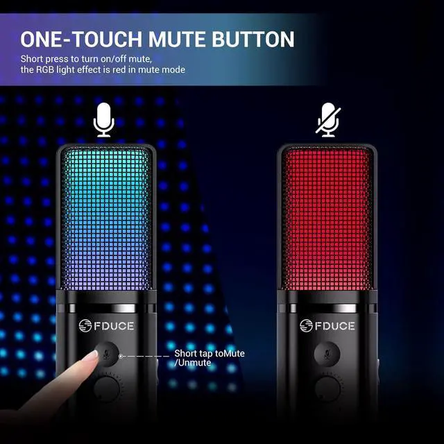 Alt view image 3 of 6 - FDUCE Gaming USB Microphone for PC,RGB Condenser Computer Mic with Tripod Stand,Quick Mute,Gain Control,Cardioid Mic for Streaming, Podcast, Twitch, YouTube, PC, Computer, PS5, (M160)