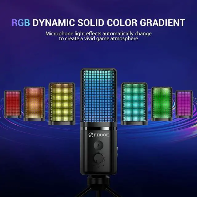 Alt view image 5 of 6 - FDUCE Gaming USB Microphone for PC,RGB Condenser Computer Mic with Tripod Stand,Quick Mute,Gain Control,Cardioid Mic for Streaming, Podcast, Twitch, YouTube, PC, Computer, PS5, (M160)