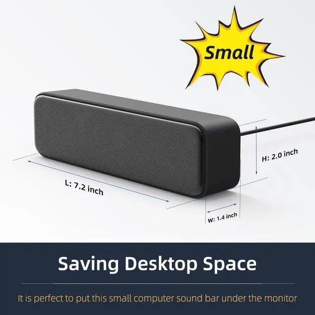 Alt view image 3 of 7 - [Upgraded] USB Computer /Laptop Speaker with Stereo Sound & Enhanced Bass Portable Mini Sound Bar for Windows PCs Desktop Computer and Laptops