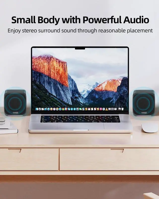 Alt view image 4 of 6 - Computer Speakers,Computer Speakers for Desktop PC,Desktop Speakers,Small Computer Speakers USB Powered 3.5mm Aux Speaker for PC,Laptop,Tablet,Phone