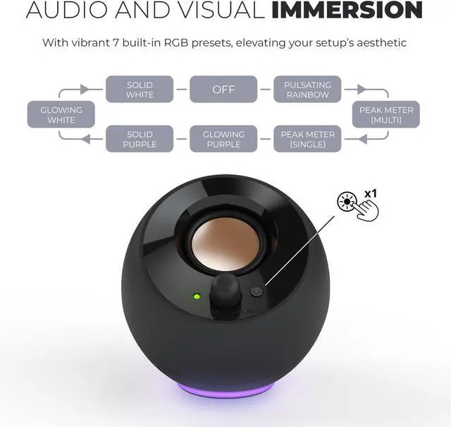 Alt view image 2 of 5 - SE Minimalist 2.0 USB-C Powered PC Speakers with RGB Lighting, 3.5 mm AUX-in, Up to 4.4W RMS Power for Computers and Laptops (Black)