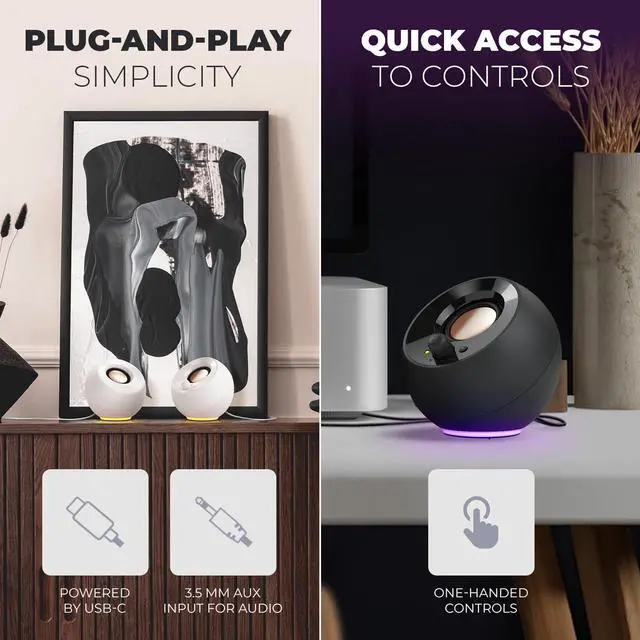 Alt view image 3 of 5 - SE Minimalist 2.0 USB-C Powered PC Speakers with RGB Lighting, 3.5 mm AUX-in, Up to 4.4W RMS Power for Computers and Laptops (Black)