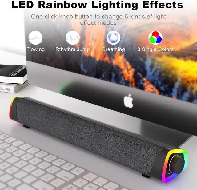 Alt view image 5 of 7 - SOULION R30 Plus Bluetooth Computer Speakers for PC Desktop, All-in-one Control Button with 6 Modes LED Lights, Wired USB Powered Sound Bar, Surround Sound Portable SoundBar for Monitor Laptop Phone