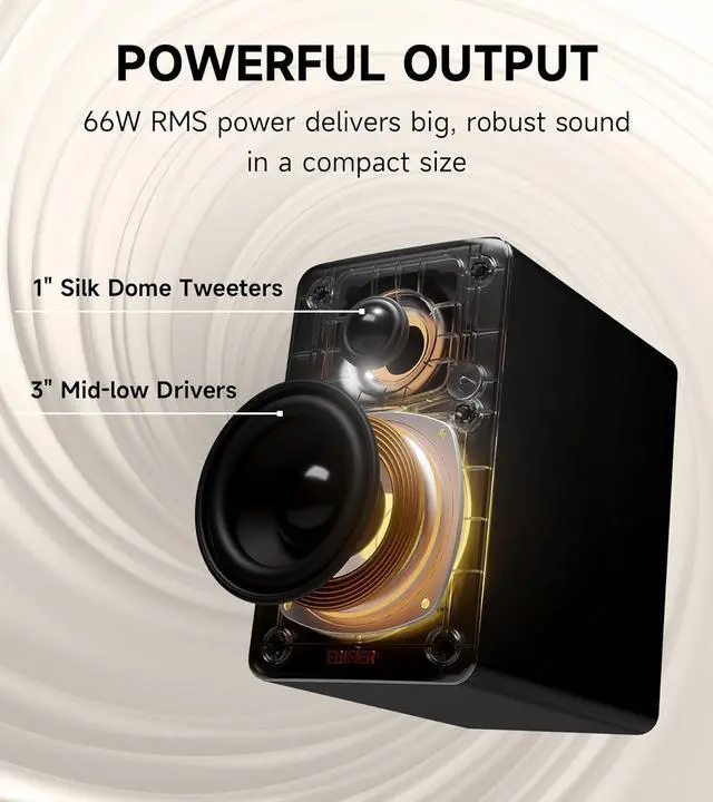 Alt view image 4 of 7 - M60 Multimedia Speaker Bluetooth 5.3, 66W RMS, Hi-Res Audio & Hi-Res Wireless Audio, LDAC,3" Mid Bass & 1" Tweeter, USB-C & Aux Inputs, Compact Desktop Speaker  Black