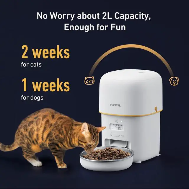 Alt view image 7 of 7 - Automatic Cat Feeder - 2L Cat Food Dispenser, Timed Auto Pet Feeder with 180-day Battery Life, 1-6 Meals Per Day, 1-16 Portion, Desiccant Bag Keeps Dry Food Fresh, Voice Recorder, Also for Small Dogs