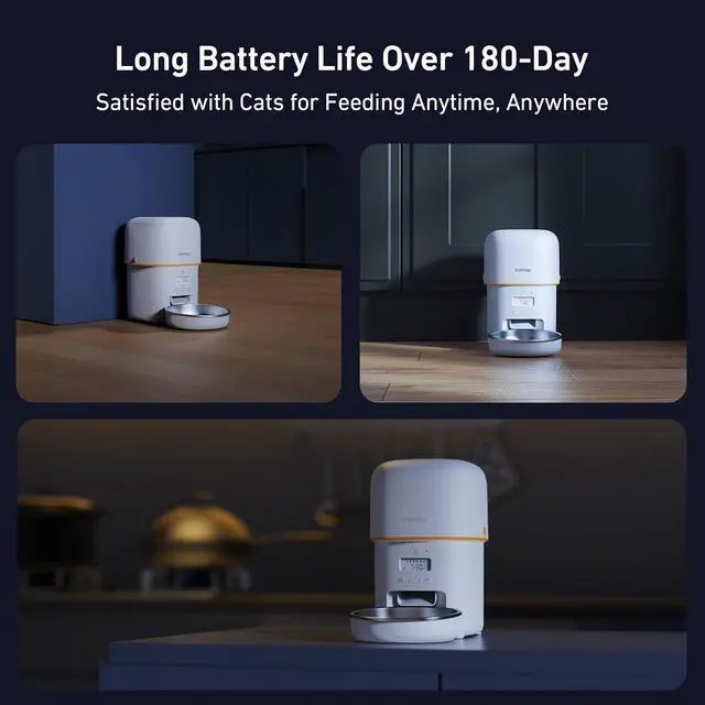 Alt view image 6 of 7 - Automatic Cat Feeder - 2L Cat Food Dispenser, Timed Auto Pet Feeder with 180-day Battery Life, 1-6 Meals Per Day, 1-16 Portion, Desiccant Bag Keeps Dry Food Fresh, Voice Recorder, Also for Small Dogs