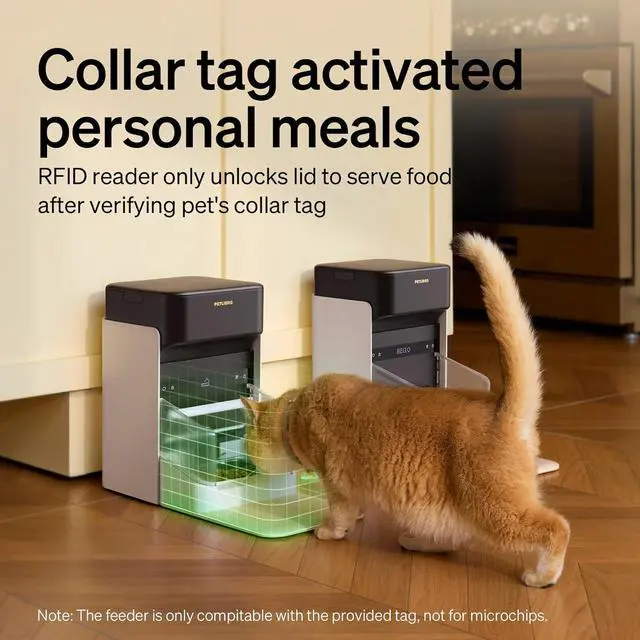 Alt view image 3 of 7 - Upgraded  Automatic Cat Feeder, 5G Wi-Fi Automatic Pet Feeder, 3L Auto Cat Feeder App Control with Light Collar Tag, Tag Activated One Automatic Cat Food Dispenser 1-10 Meals Control