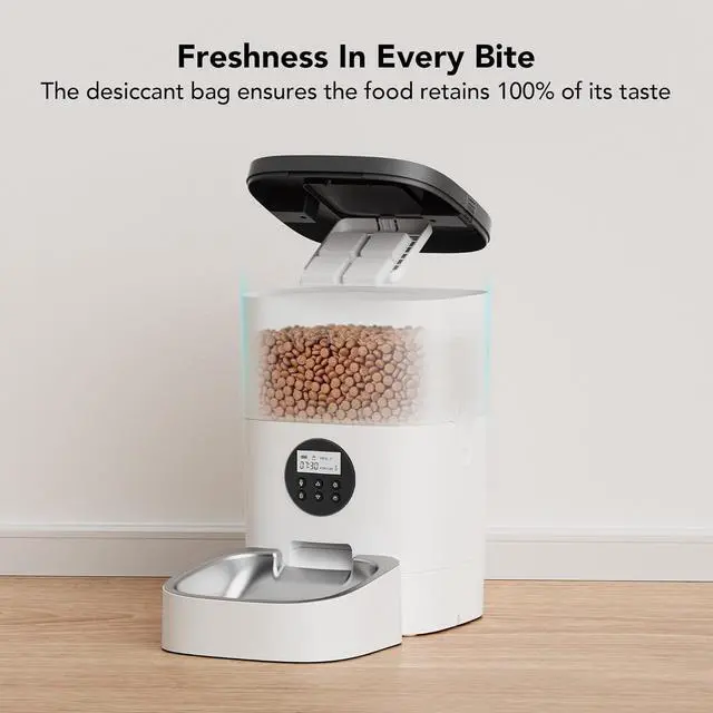 Alt view image 7 of 7 - Automatic Cat Feeder, Automatic Cat Food Dispenser with Timer Interactive Voice Recorder, Auto Cat Feeder with 1-4 Meals Control Dry Food, White Opaque
