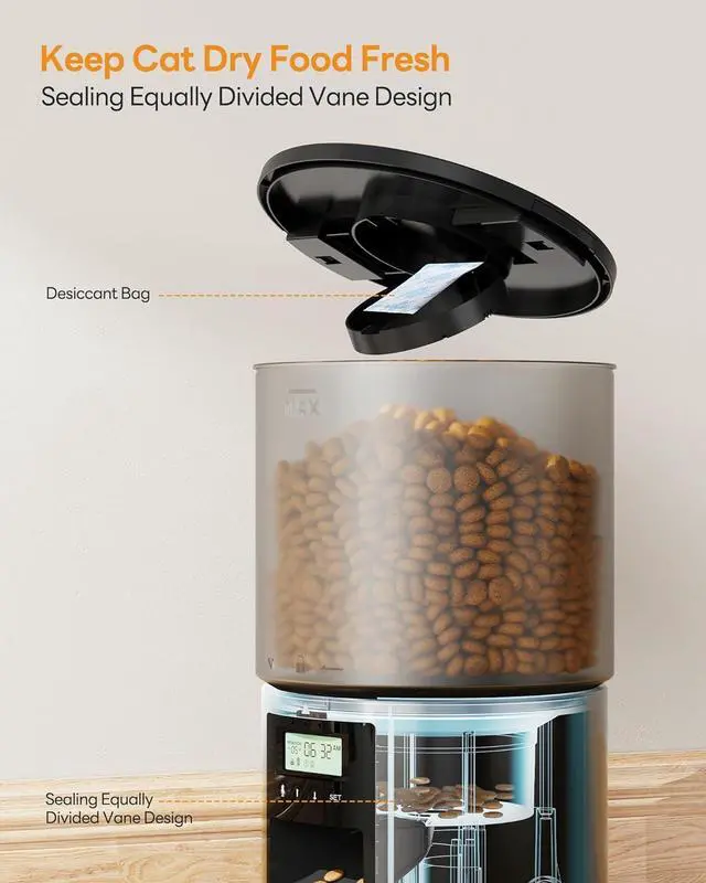 Alt view image 6 of 7 - Automatic Cat Feeder Food Dispenser: 4L Auto Dog Feeder with 1-6 Meals Cat Feeder Automatic Customized Feeding Schedule for Cats & Dogs - Cat Automatic Feeders