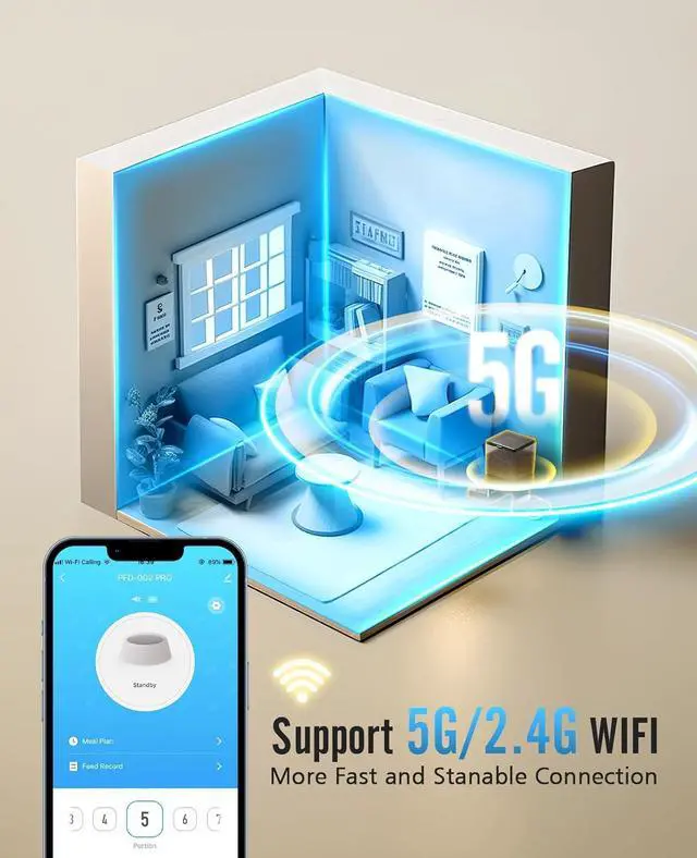 Alt view image 2 of 7 - Automatic Cat Feeder with 5G WiFi, Automatic Cat Food Dispenser for 2 Cats Small Pets, 20 Cups/5L Timed Dry Food Dispenser with APP Control
