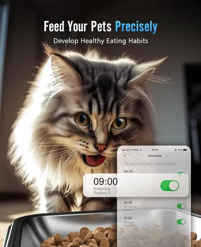 Alt view image 3 of 7 - Automatic Cat Feeder with 5G WiFi, Automatic Cat Food Dispenser for 2 Cats Small Pets, 20 Cups/5L Timed Dry Food Dispenser with APP Control