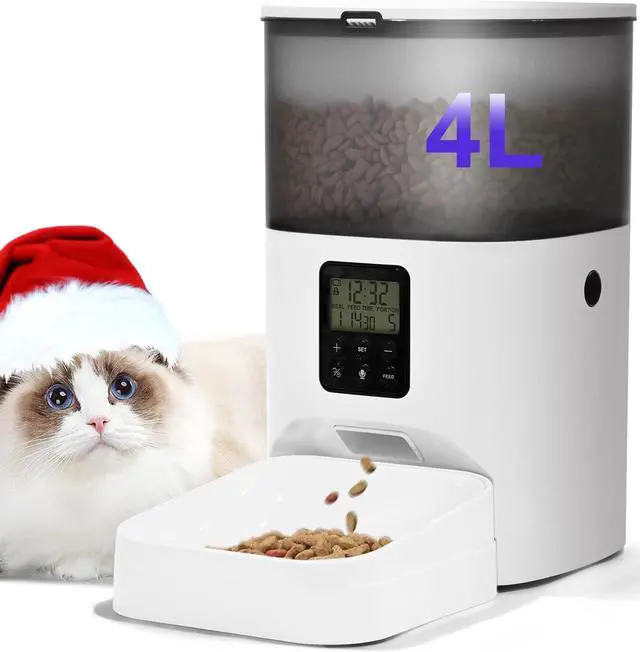 Main image of Automatic Cat Feeder, 4L Cat Food Dispenser with 10s Voice Recorder, Pet Feeder up to 8 Meals per Day, Timed Cat Feeder with Dry Food Sealed Ring (White, 4L-Basic)