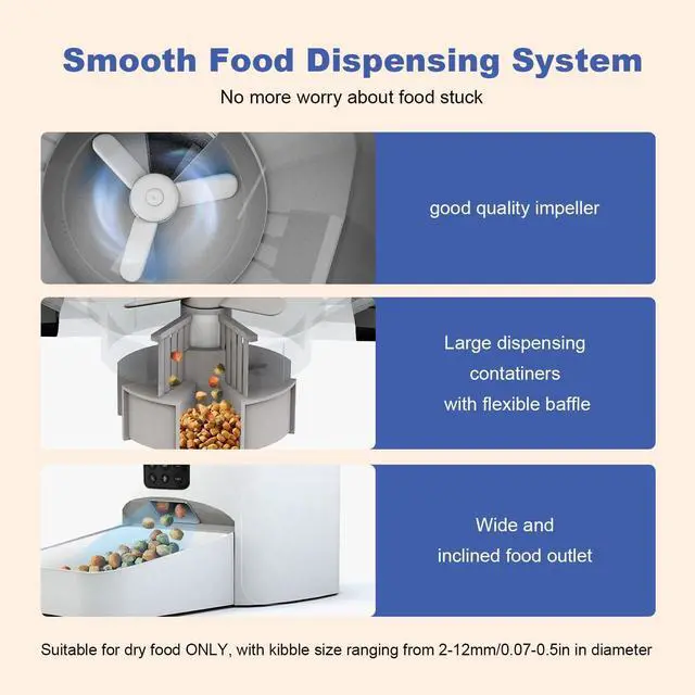 Alt view image 4 of 7 - Automatic Cat Feeder, 4L Cat Food Dispenser with 10s Voice Recorder, Pet Feeder up to 8 Meals per Day, Timed Cat Feeder with Dry Food Sealed Ring (White, 4L-Basic)