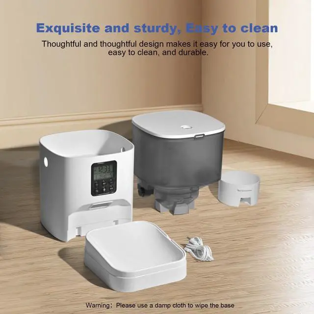 Alt view image 5 of 7 - Automatic Cat Feeder, 4L Cat Food Dispenser with 10s Voice Recorder, Pet Feeder up to 8 Meals per Day, Timed Cat Feeder with Dry Food Sealed Ring (White, 4L-Basic)