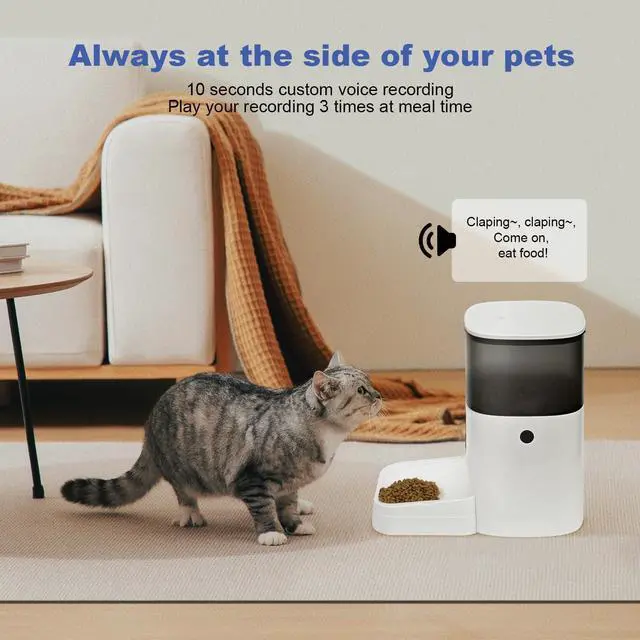 Alt view image 6 of 7 - Automatic Cat Feeder, 4L Cat Food Dispenser with 10s Voice Recorder, Pet Feeder up to 8 Meals per Day, Timed Cat Feeder with Dry Food Sealed Ring (White, 4L-Basic)