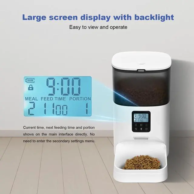 Alt view image 7 of 7 - Automatic Cat Feeder, 4L Cat Food Dispenser with 10s Voice Recorder, Pet Feeder up to 8 Meals per Day, Timed Cat Feeder with Dry Food Sealed Ring (White, 4L-Basic)