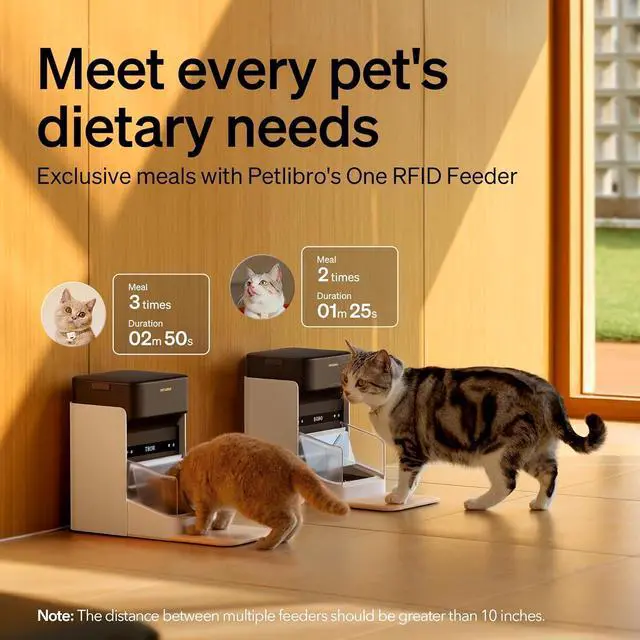 Alt view image 2 of 7 - Automatic Cat Feeders for 2 Cats, 5G Wi-Fi 2 Cat Feeder Automatic, 3L Auto Cat Feeders with Light Collar Tag, Tag Activated 2 Automatic Cat Food Dispensers with Bowl Lid 1-10 Meals