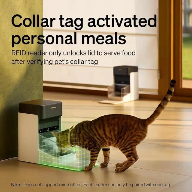 Alt view image 4 of 7 - Automatic Cat Feeders for 2 Cats, 5G Wi-Fi 2 Cat Feeder Automatic, 3L Auto Cat Feeders with Light Collar Tag, Tag Activated 2 Automatic Cat Food Dispensers with Bowl Lid 1-10 Meals