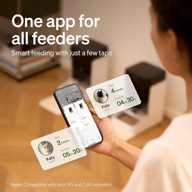 Alt view image 5 of 7 - Automatic Cat Feeders for 2 Cats, 5G Wi-Fi 2 Cat Feeder Automatic, 3L Auto Cat Feeders with Light Collar Tag, Tag Activated 2 Automatic Cat Food Dispensers with Bowl Lid 1-10 Meals