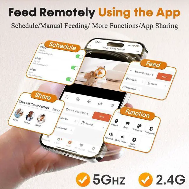 Alt view image 4 of 7 - Automatic Dog Feeder with Camera WiFi: 33 Cups 5G App Control Easy Setup Cat Food Dispenser - HD 1080P Video Recording Timed Pet Feeder for Cat Dog Small-Pet