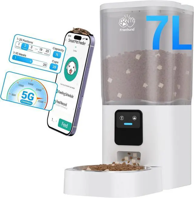 Main image of 5G WiFi Automatic Cat Feeder with Wall Hook: Automatic Dog Feeder with 7L Large Cat Food Storage Container, Cat Food Dispenser with Alexa for Multiple Pets, Detachable for Easy Clean -29 Cup