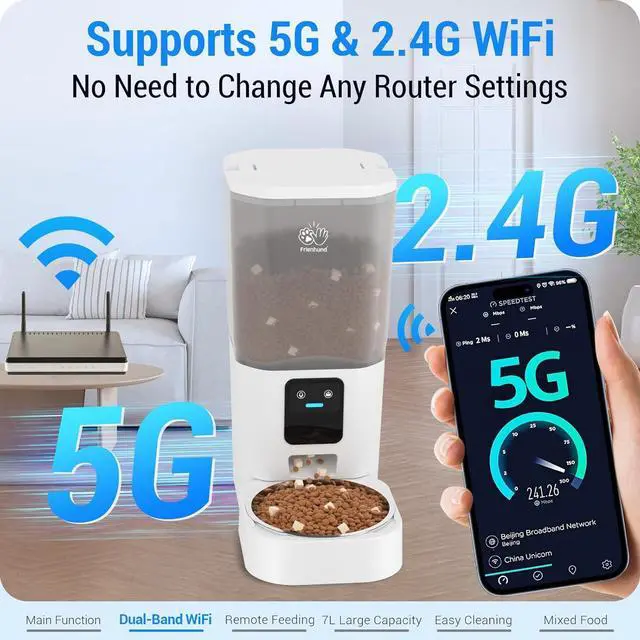 Alt view image 3 of 7 - 5G WiFi Automatic Cat Feeder with Wall Hook: Automatic Dog Feeder with 7L Large Cat Food Storage Container, Cat Food Dispenser with Alexa for Multiple Pets, Detachable for Easy Clean -29 Cup