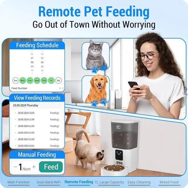 Alt view image 4 of 7 - 5G WiFi Automatic Cat Feeder with Wall Hook: Automatic Dog Feeder with 7L Large Cat Food Storage Container, Cat Food Dispenser with Alexa for Multiple Pets, Detachable for Easy Clean -29 Cup