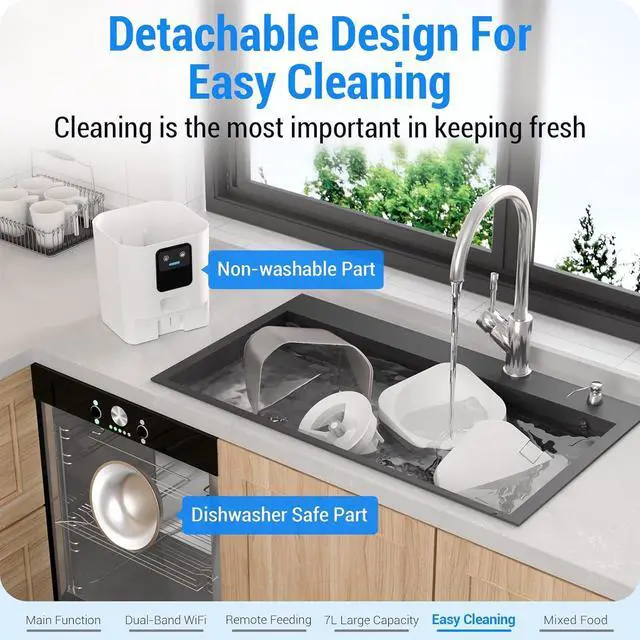 Alt view image 6 of 7 - 5G WiFi Automatic Cat Feeder with Wall Hook: Automatic Dog Feeder with 7L Large Cat Food Storage Container, Cat Food Dispenser with Alexa for Multiple Pets, Detachable for Easy Clean -29 Cup