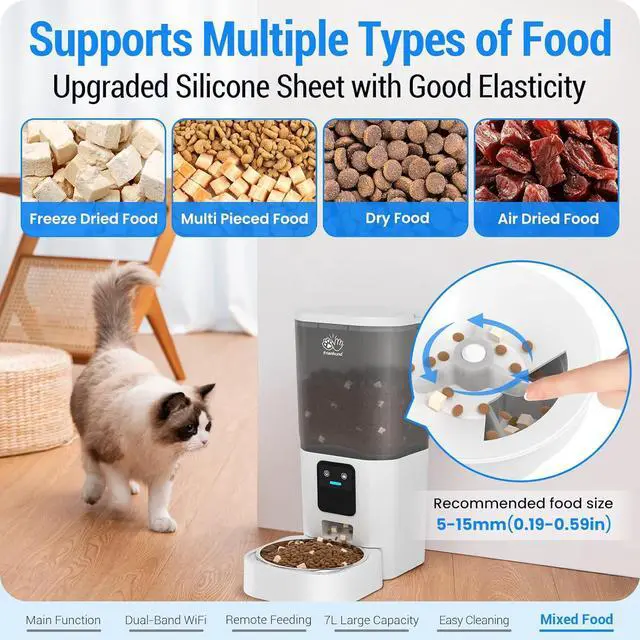 Alt view image 7 of 7 - 5G WiFi Automatic Cat Feeder with Wall Hook: Automatic Dog Feeder with 7L Large Cat Food Storage Container, Cat Food Dispenser with Alexa for Multiple Pets, Detachable for Easy Clean -29 Cup