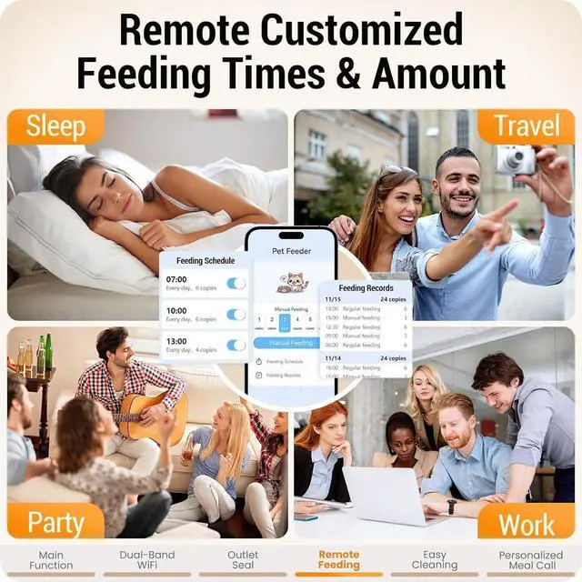 Alt view image 5 of 7 - Automatic Cat Feeder with Sealed Outlet: 5G WiFi Automatic Dog Feeder with 5L Large Cat Food Storage Container, Timed Cat Food Dispenser for Multiple Pets, Detachable for Easy Clean - 21 Cup