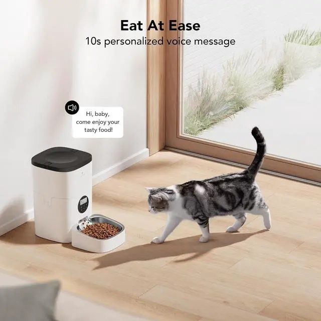 Alt view image 3 of 7 - Automatic Cat Feeder, Automatic Cat Food Dispenser with Timer Interactive Voice Recorder, Auto Cat Feeder with 1-4 Meals Control Dry Food, White Opaque
