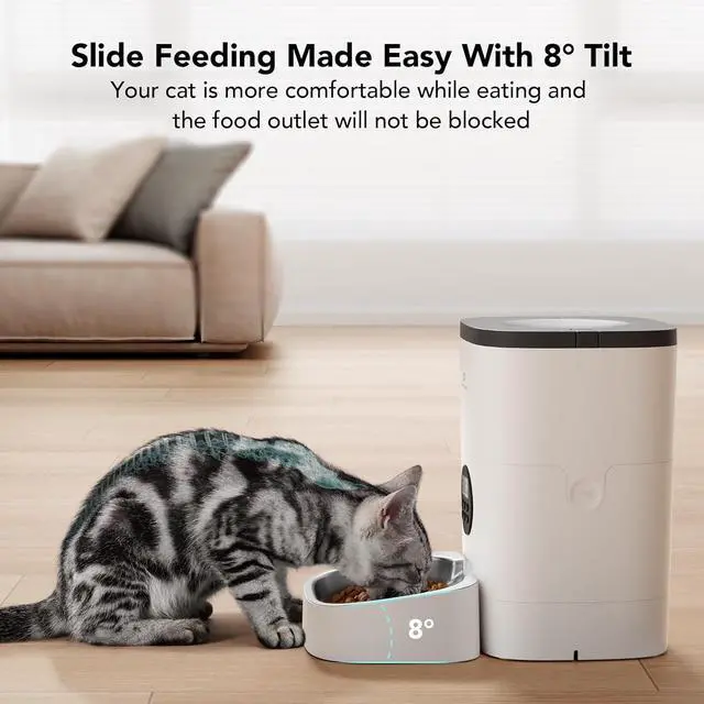 Alt view image 4 of 7 - Automatic Cat Feeder, Automatic Cat Food Dispenser with Timer Interactive Voice Recorder, Auto Cat Feeder with 1-4 Meals Control Dry Food, White Opaque