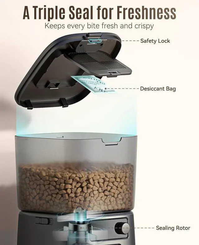 Alt view image 4 of 7 - Automatic Cat Feeder, 2.4G WiFi Cat Food Dispenser with App, 12 Cups/3.5L Auto Cat Feeder for Dry Food, Timed Cat Feeder with Portion Control for Small Pets Indoor