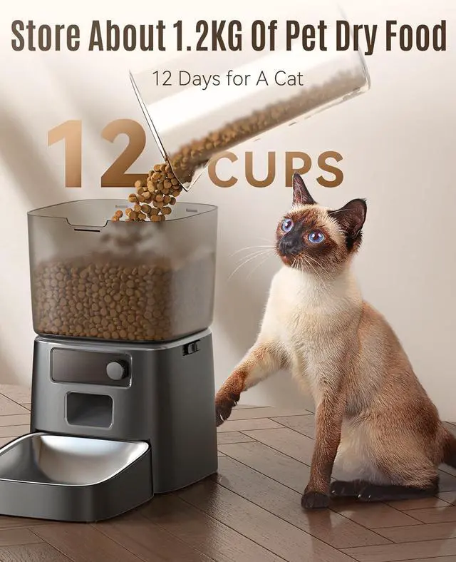 Alt view image 5 of 7 - Automatic Cat Feeder, 2.4G WiFi Cat Food Dispenser with App, 12 Cups/3.5L Auto Cat Feeder for Dry Food, Timed Cat Feeder with Portion Control for Small Pets Indoor