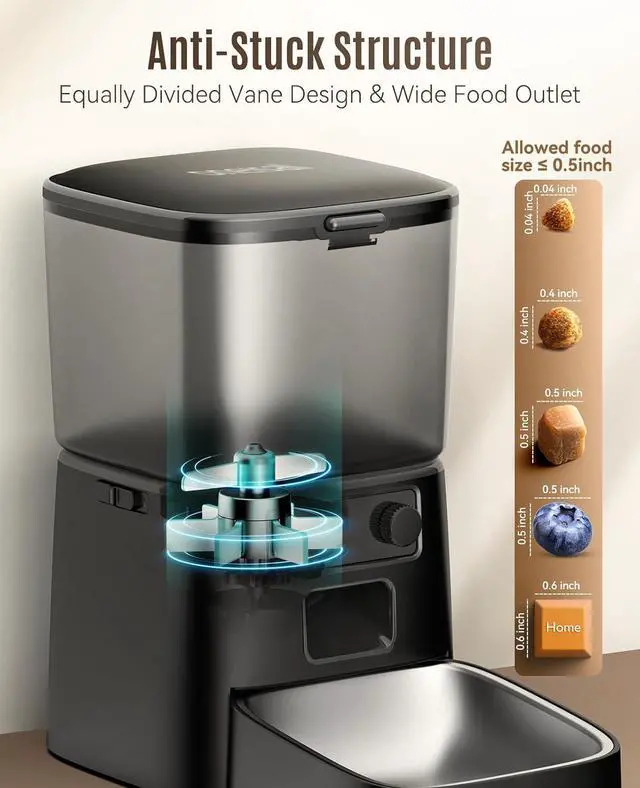 Alt view image 6 of 7 - Automatic Cat Feeder, 2.4G WiFi Cat Food Dispenser with App, 12 Cups/3.5L Auto Cat Feeder for Dry Food, Timed Cat Feeder with Portion Control for Small Pets Indoor